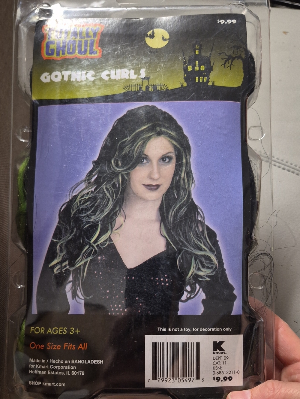 Gothic Curls Women's Black with Green Highlights Costume Wig